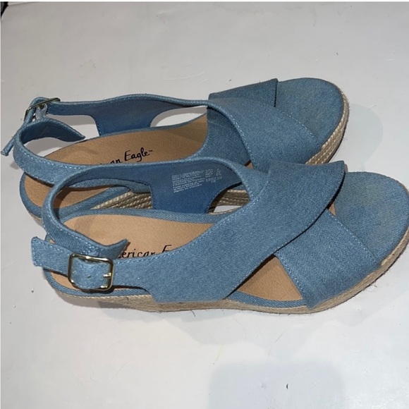 AMERICAN EAGLE BLUE DENIM PLATFORM ESPADRILLES HERLS IN SIZE 6.5 - Picture 3 of 6